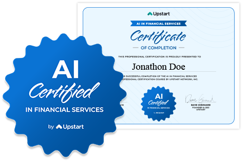 Upstart AI Certified badge and certificate displayed together